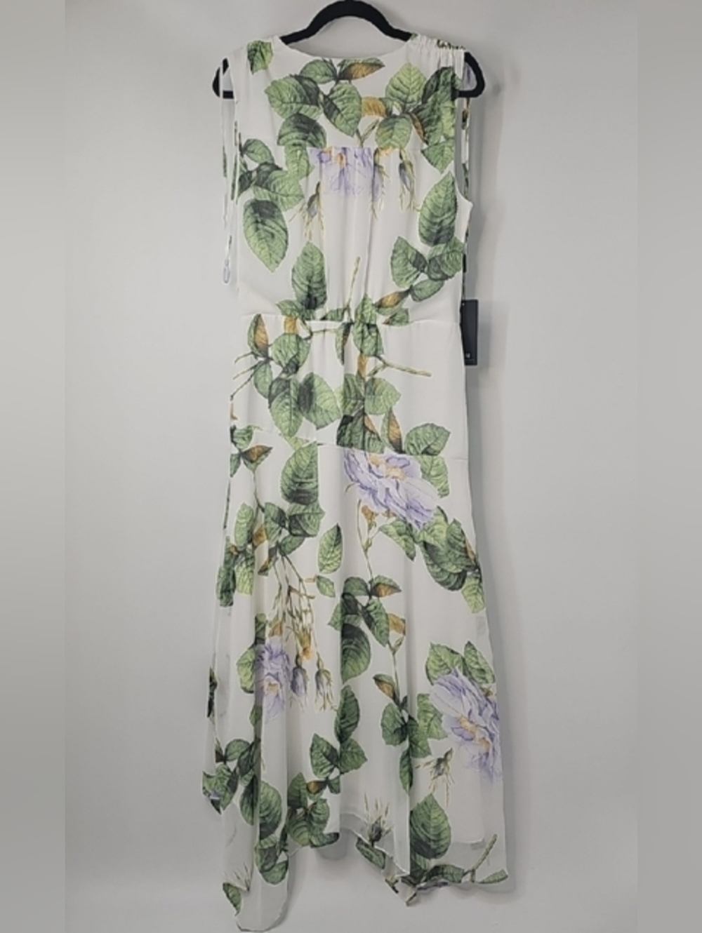 WHBM Elegant White Floral Flowy Rusched Asymmetric Sleeveless Midi Sz:12 - Picture 13 of 16
